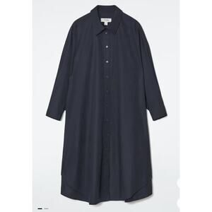 COS Women's Classic Oversized Button Shirt Dress Collared Minimalist Blue-Size 4